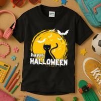 Happy Halloween Black Cat Spooky Kids T-Shirt thumb 3