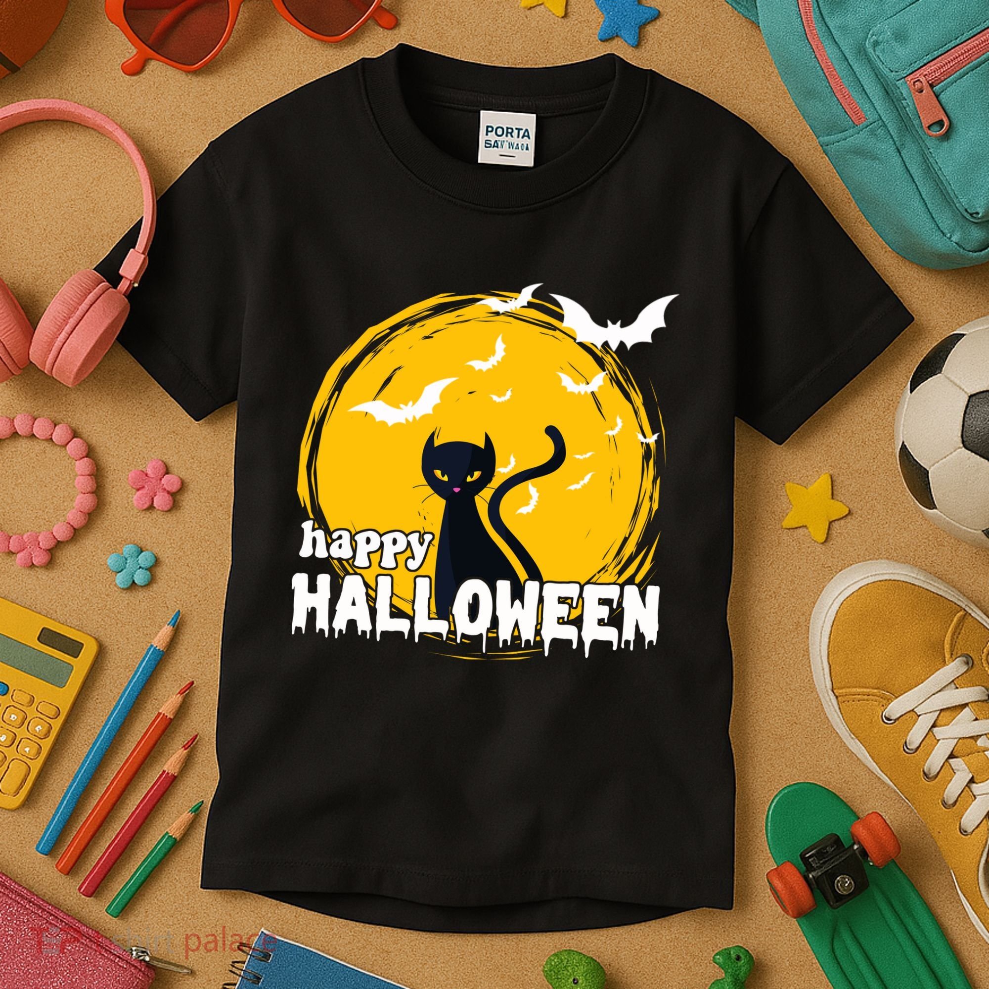 Happy Halloween Black Cat Spooky Kids T-Shirt