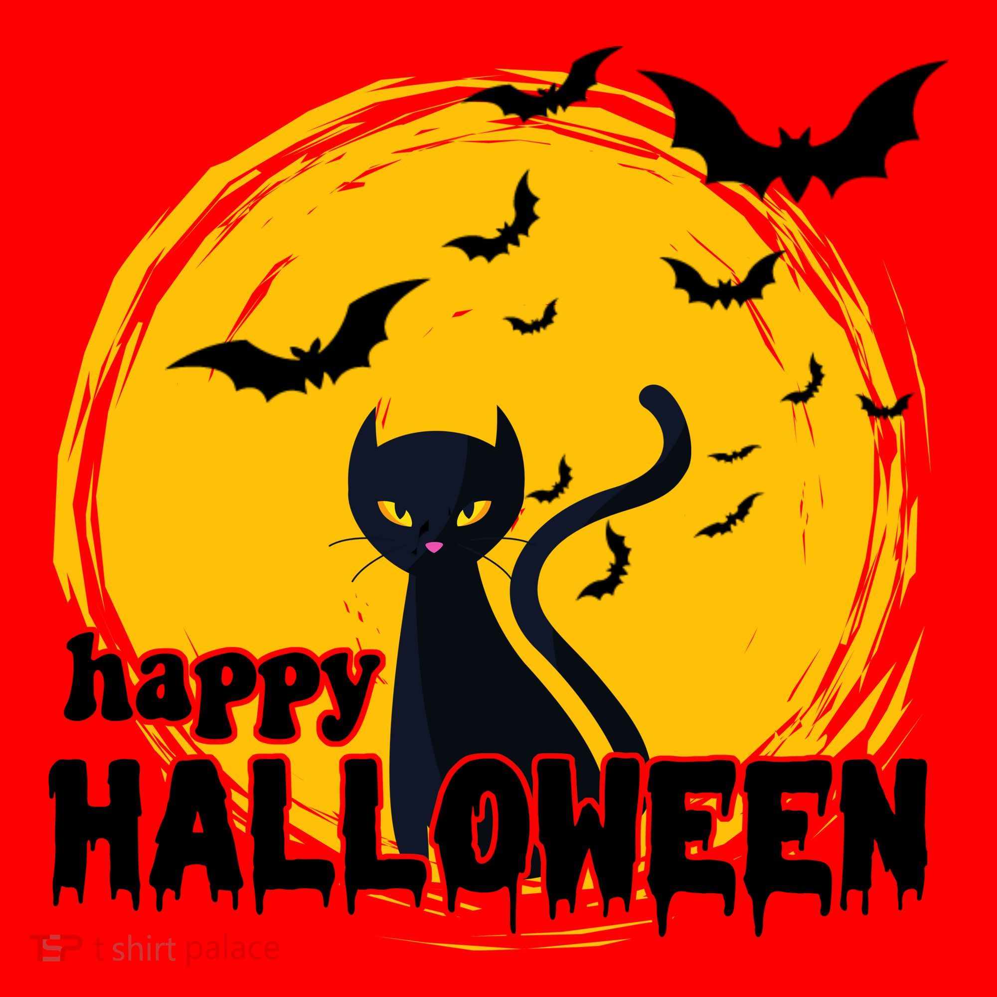 Happy Halloween Black Cat Spooky Santa Hat