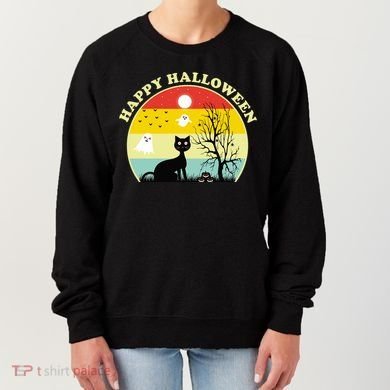 Happy Halloween Black Cat Retro Sunset Women's Sweatshirt