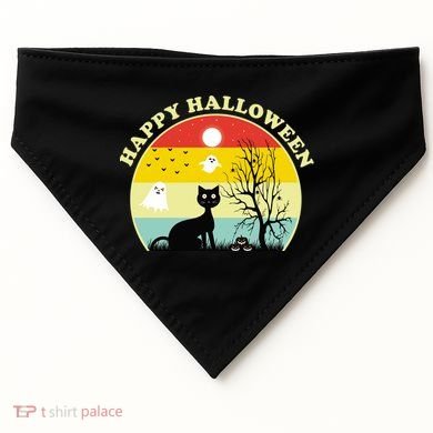 Happy Halloween Black Cat Retro Sunset USA-Made Doggie Bandana