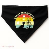 Happy Halloween Black Cat Retro Sunset USA-Made Doggie Bandana thumb 0