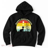 Happy Halloween Black Cat Retro Sunset Hoodie thumb 0