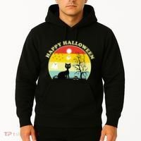 Happy Halloween Black Cat Retro Sunset Hoodie thumb 2
