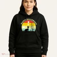 Happy Halloween Black Cat Retro Sunset Hoodie thumb 5