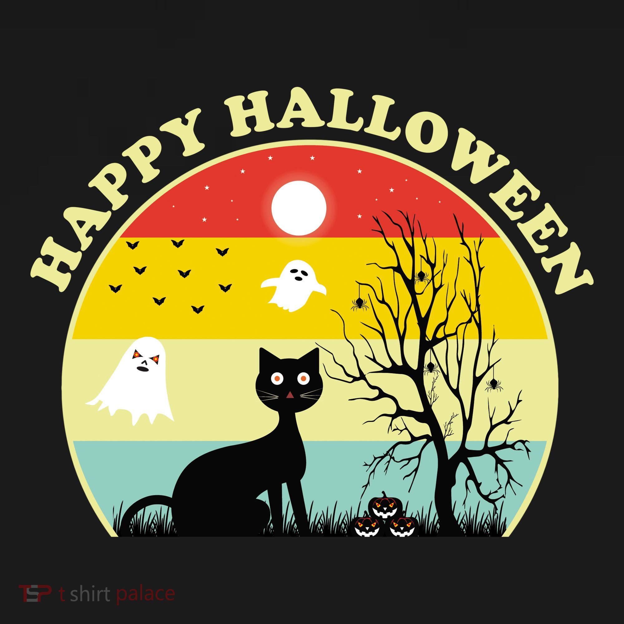 Happy Halloween Black Cat Retro Sunset Apron