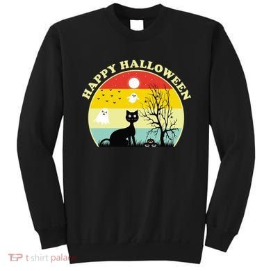 Happy Halloween Black Cat Retro Sunset Sweatshirt