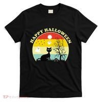 Happy Halloween Black Cat Retro Sunset T-Shirt thumb 0