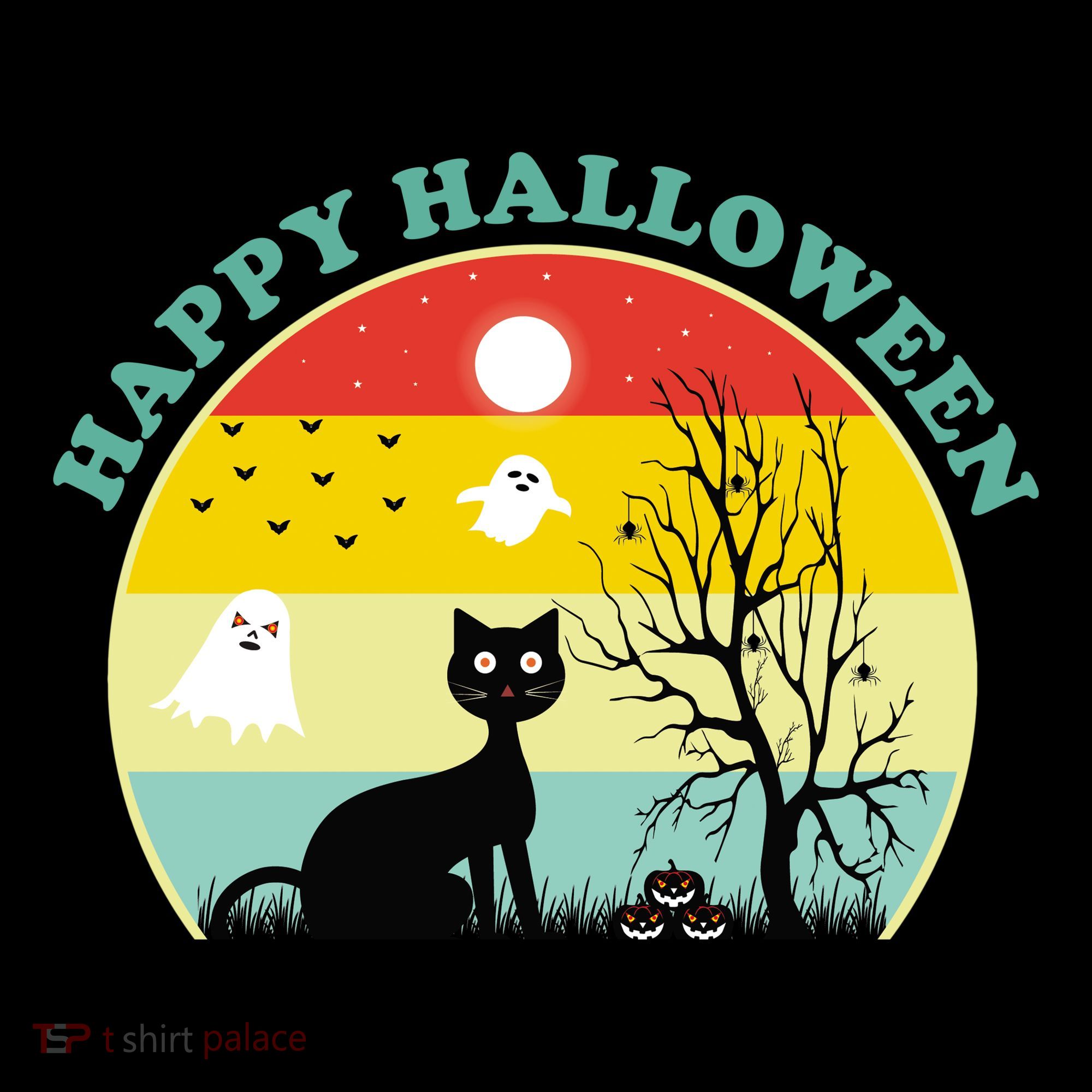 Happy Halloween Black Cat Retro Sunset Coffee Mug