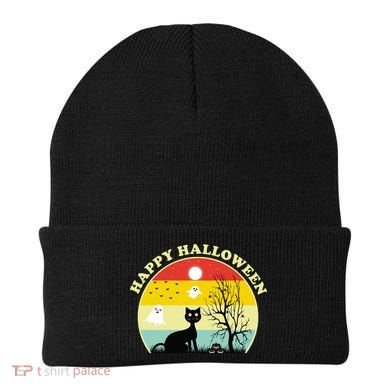 Happy Halloween Black Cat Retro Sunset Beanie