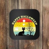 Happy Halloween Black Cat Retro Sunset Coaster thumb 0