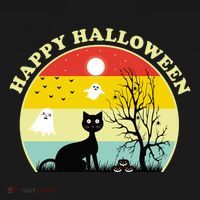 Happy Halloween Black Cat Retro Sunset Coaster thumb 2
