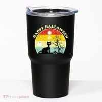 Happy Halloween Black Cat Retro Sunset Tumbler thumb 0