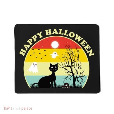 Happy Halloween Black Cat Retro Sunset Mousepad