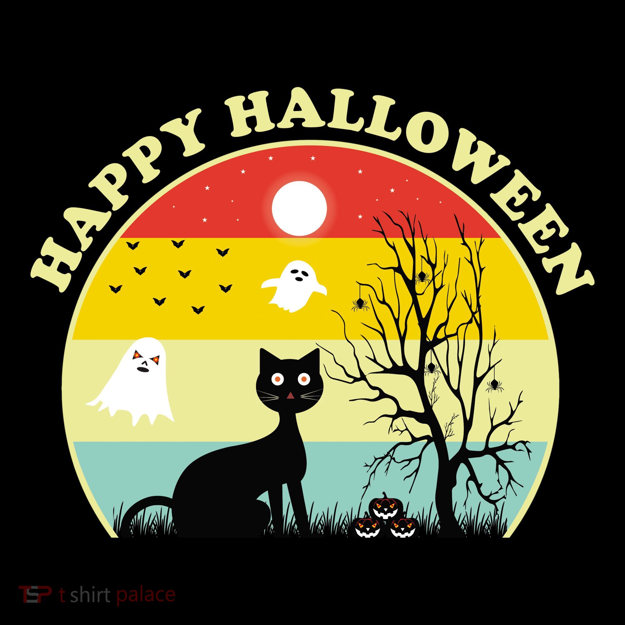 Happy Halloween Black Cat Retro Sunset Mousepad