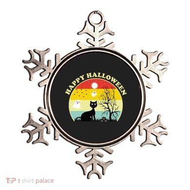 Happy Halloween Black Cat Retro Sunset Ornament
