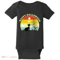 Happy Halloween Black Cat Retro Sunset Baby Bodysuit thumb 0