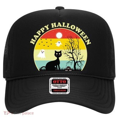 Happy Halloween Black Cat Retro Sunset Hat