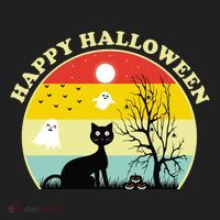 Happy Halloween Black Cat Retro Sunset Hat thumb 2