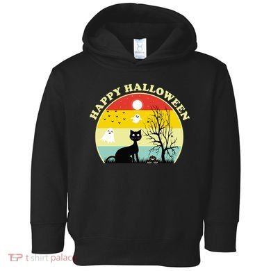 Happy Halloween Black Cat Retro Sunset Toddler Hoodie