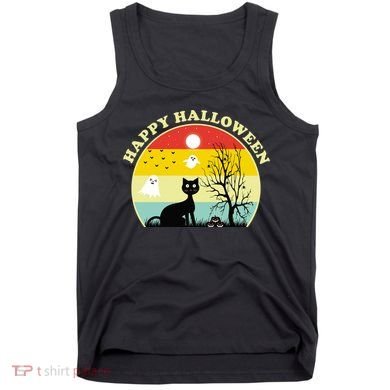 Happy Halloween Black Cat Retro Sunset Tank Top