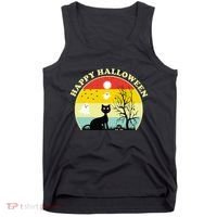 Happy Halloween Black Cat Retro Sunset Tank Top thumb 0