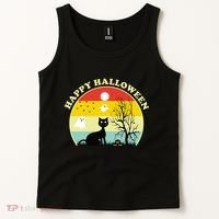 Happy Halloween Black Cat Retro Sunset Tank Top thumb 2