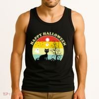 Happy Halloween Black Cat Retro Sunset Tank Top thumb 3