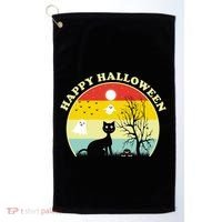 Happy Halloween Black Cat Retro Sunset Golf Towel thumb 0