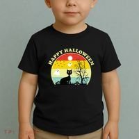 Happy Halloween Black Cat Retro Sunset Toddler T-Shirt thumb 2