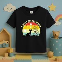 Happy Halloween Black Cat Retro Sunset Toddler T-Shirt thumb 3