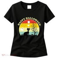 Happy Halloween Black Cat Retro Sunset Women's T-Shirt thumb 0