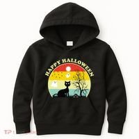 Happy Halloween Black Cat Retro Sunset Kids Hoodie thumb 0