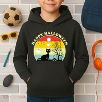 Happy Halloween Black Cat Retro Sunset Kids Hoodie thumb 2