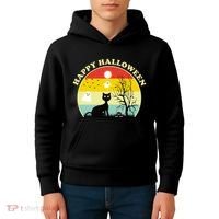 Happy Halloween Black Cat Retro Sunset Kids Hoodie thumb 4