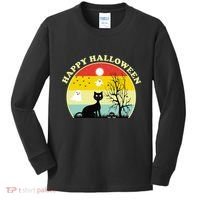 Happy Halloween Black Cat Retro Sunset Kids Long Sleeve Shirt thumb 0