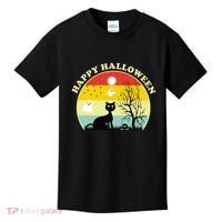 Happy Halloween Black Cat Retro Sunset Kids T-Shirt thumb 0