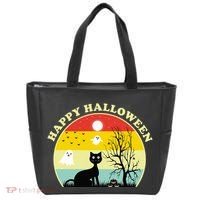 Happy Halloween Black Cat Retro Sunset Tote Bag thumb 0