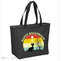 Happy Halloween Black Cat Retro Sunset Tote Bag thumb 2