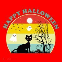 Happy Halloween Black Cat Retro Sunset Santa Hat thumb 1