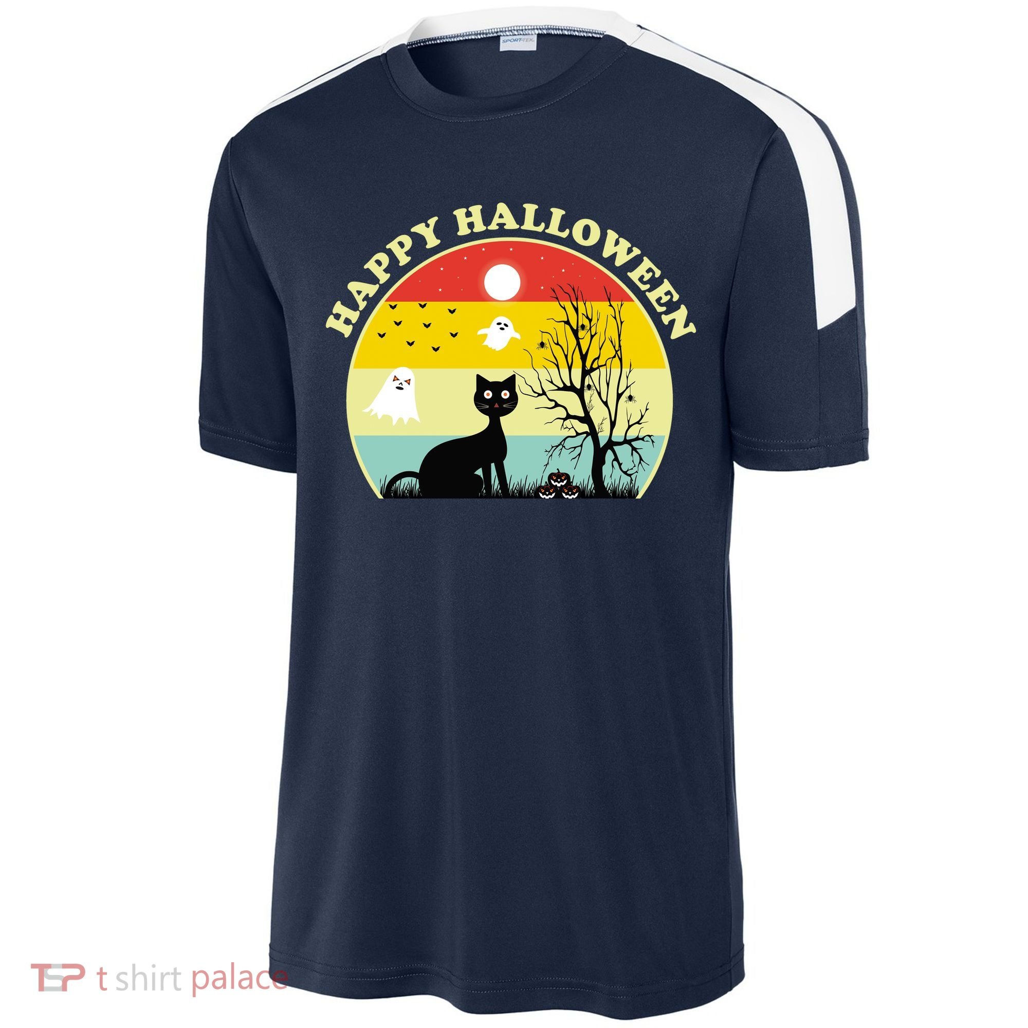 Happy Halloween Black Cat Retro Sunset Sport-Tek Competitor United Soccer Jersey