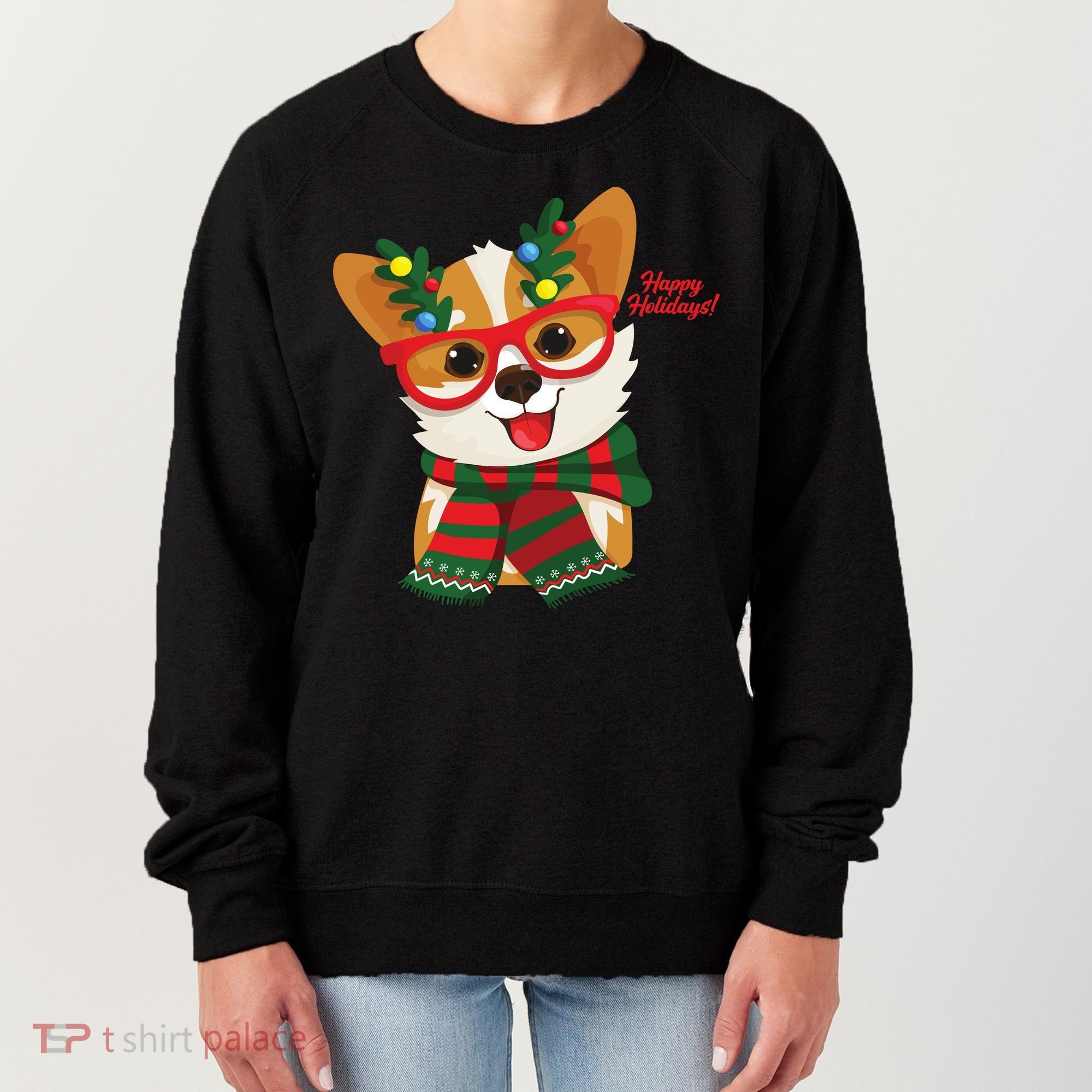Happy Holidays Cute Corgi Dog Lover Women's Sweatshirt