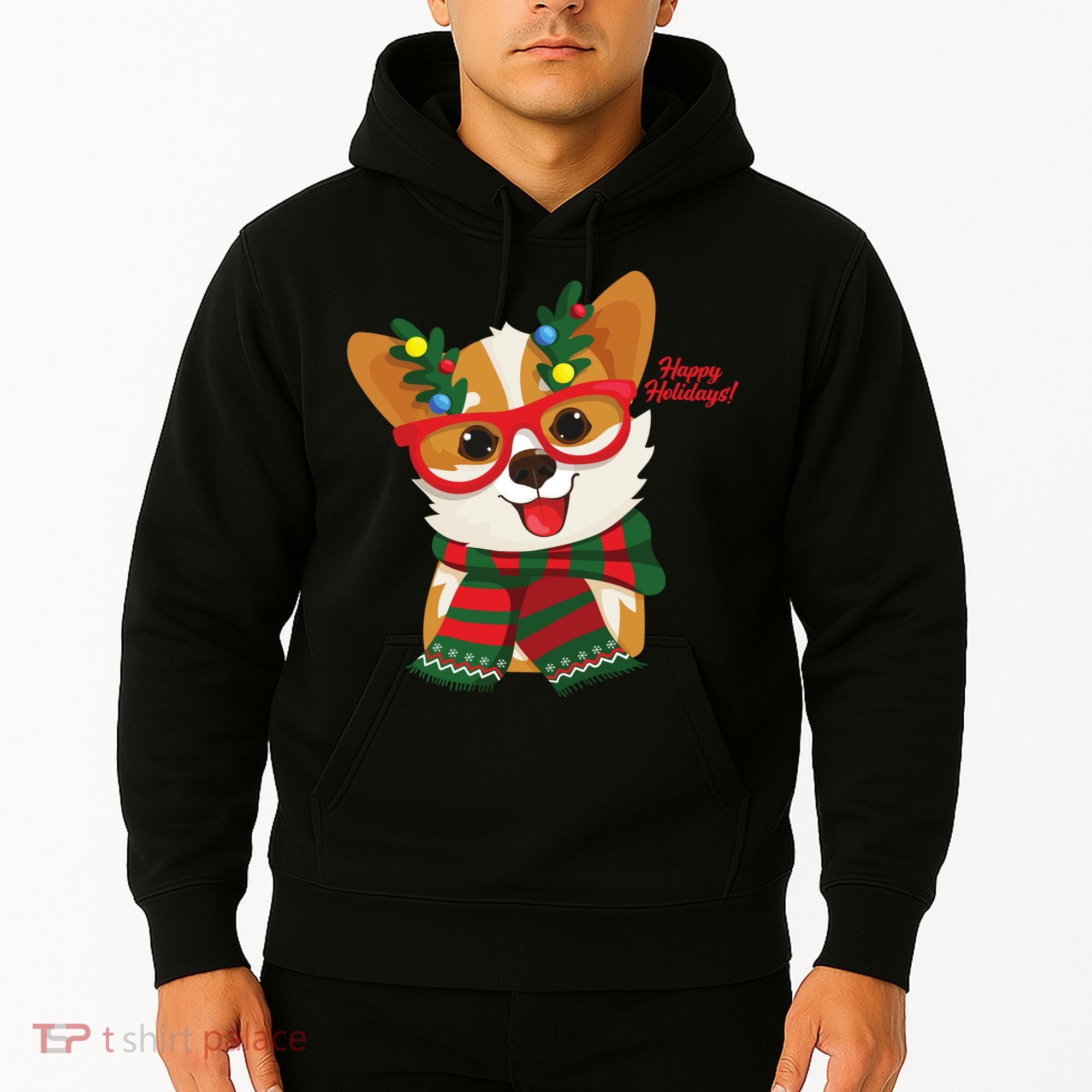 Happy Holidays Cute Corgi Dog Lover Hoodie