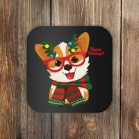 Happy Holidays Cute Corgi Dog Lover Coaster thumb 0