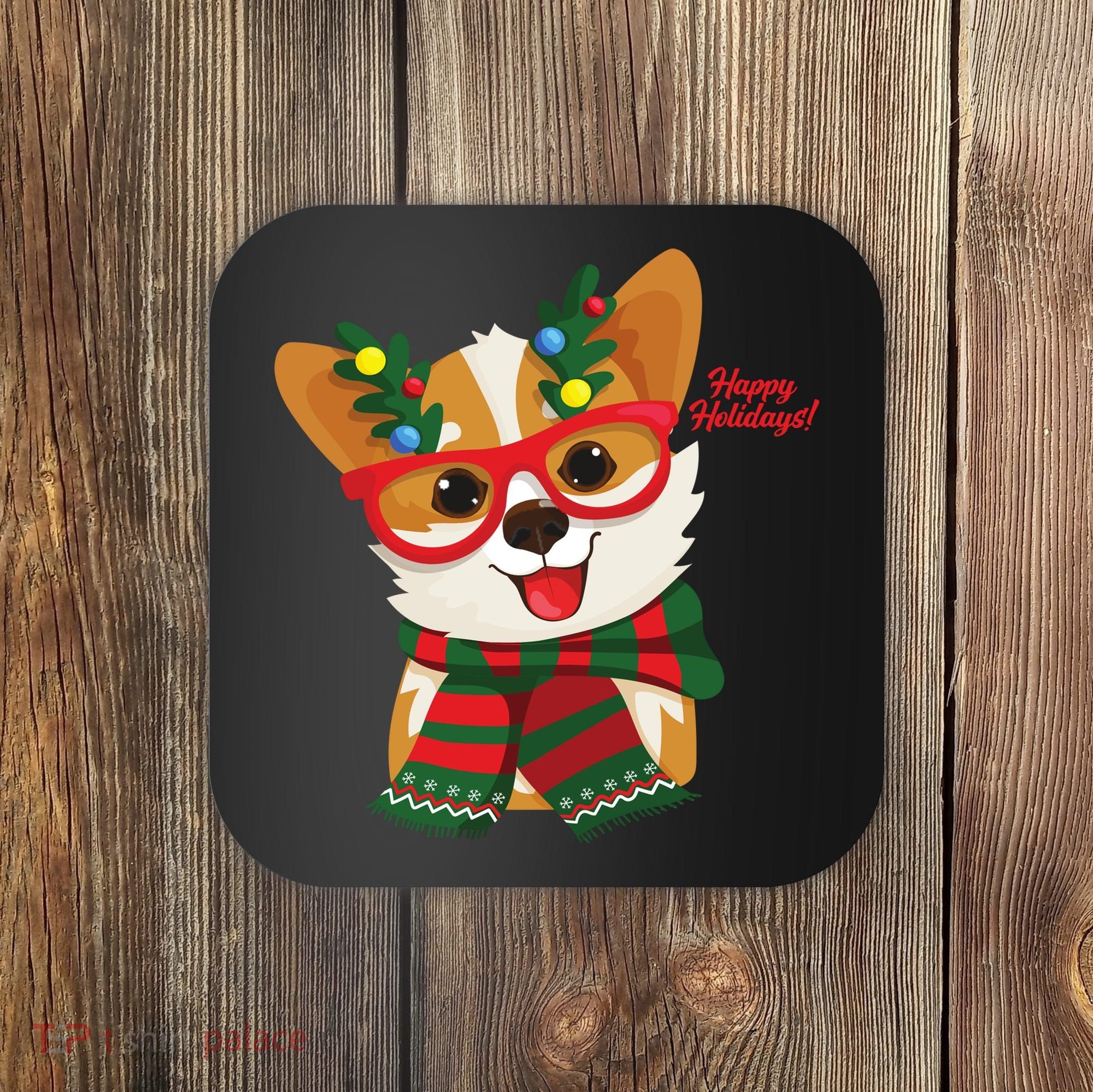 Happy Holidays Cute Corgi Dog Lover Coaster