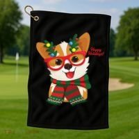 Happy Holidays Cute Corgi Dog Lover Golf Towel thumb 1