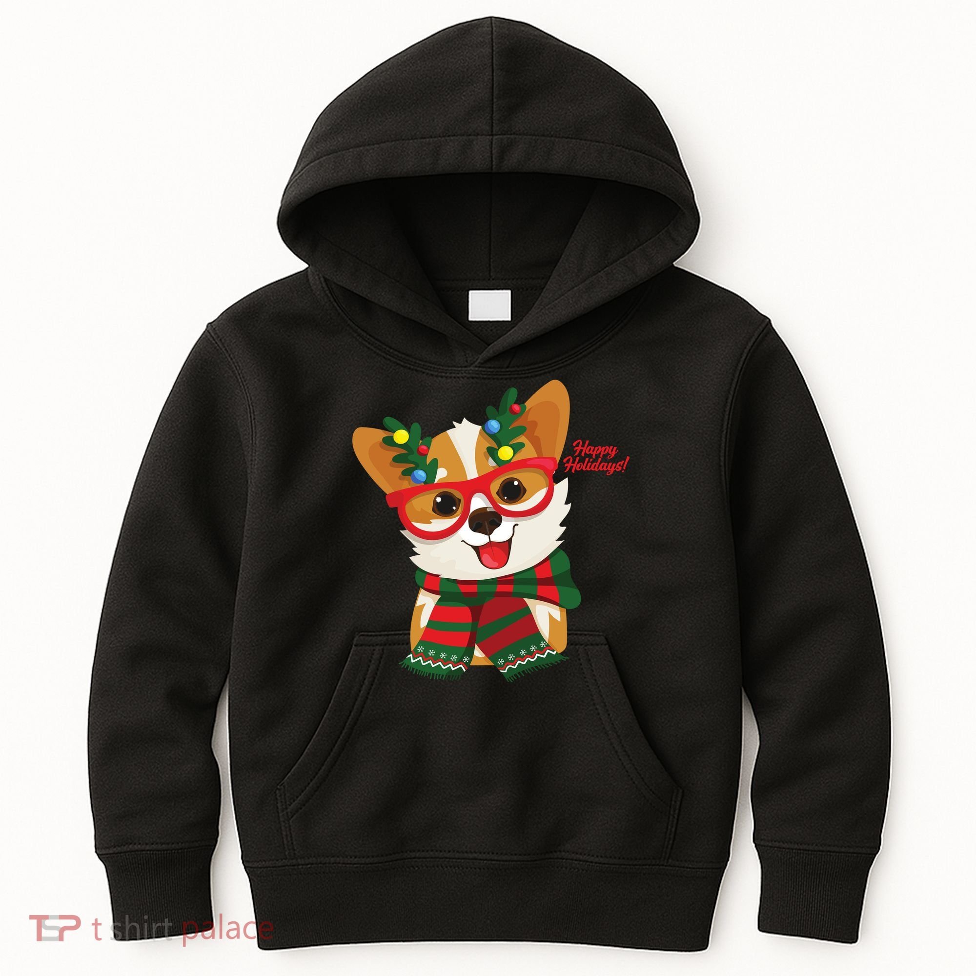 Happy Holidays Cute Corgi Dog Lover Kids Hoodie