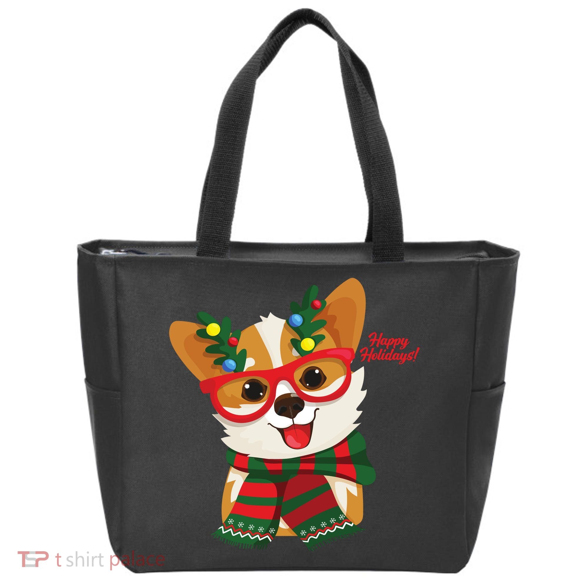 Happy Holidays Cute Corgi Dog Lover Tote Bag