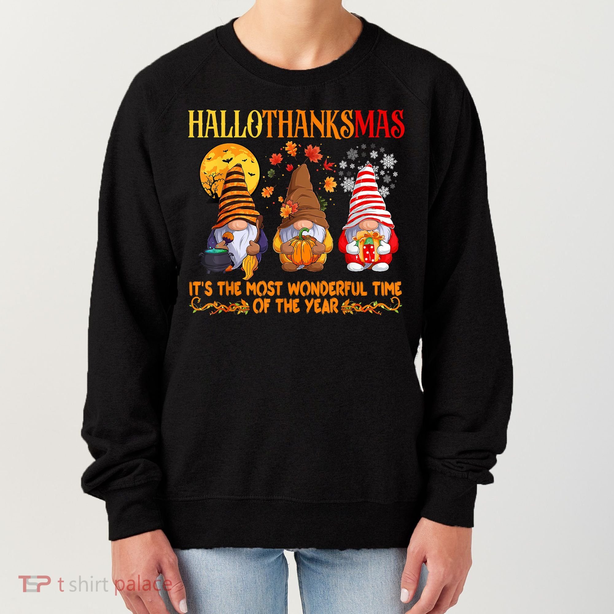 Happy Hallothanksmas Cute Gnomes Fall Halloween Women's Sweatshirt