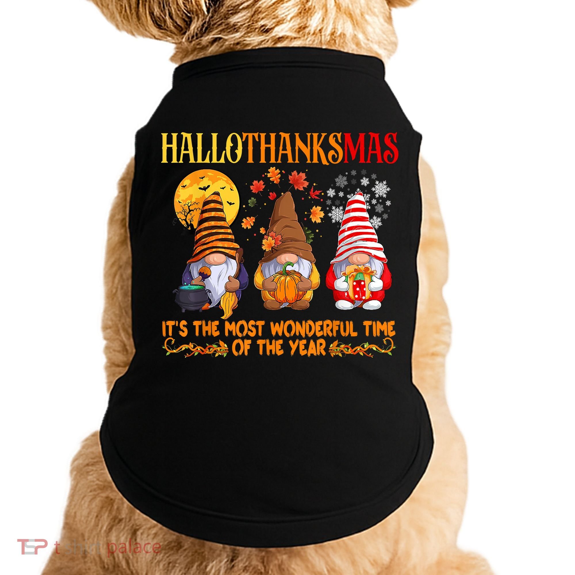 Happy Hallothanksmas Cute Gnomes Fall Halloween Doggie Tank